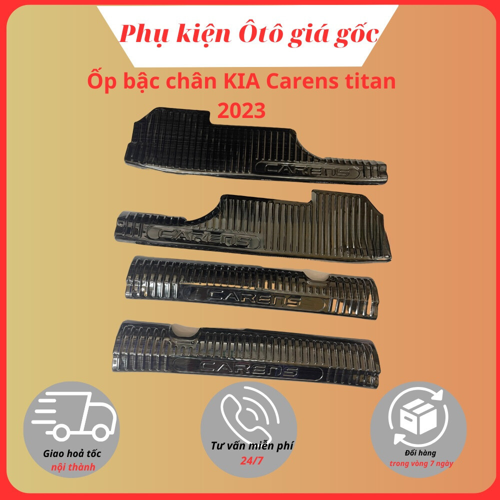 Ốp bậc cửa, nẹp bước chân trong xe Kia Carens 2023, 2024 chất liệu titan cao cấp