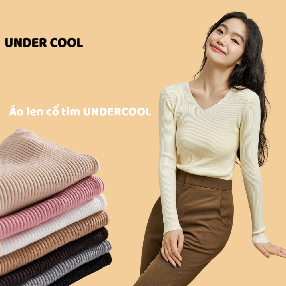 Áo Len tăm cổ tim UNDERCOOL Cổ Tim Len Tăm Co Giãn Nhiều Màu Đen, Trắng, Be đậm, Be nhạt, Hồng, Xám, Nâu caffe ADT04