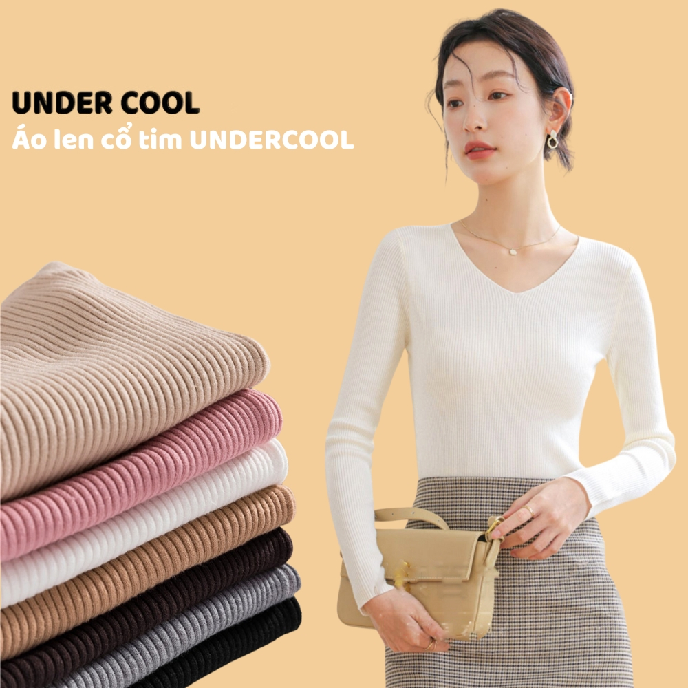 Áo Len tăm cổ tim UNDERCOOL Cổ Tim Len Tăm Co Giãn Nhiều Màu Đen, Trắng, Be đậm, Be nhạt, Hồng, Xám, Nâu caffe ADT04
