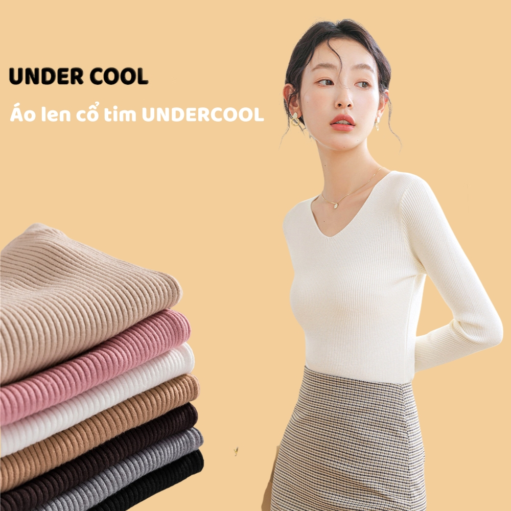 Áo Len tăm cổ tim UNDERCOOL Cổ Tim Len Tăm Co Giãn Nhiều Màu Đen, Trắng, Be đậm, Be nhạt, Hồng, Xám, Nâu caffe ADT04