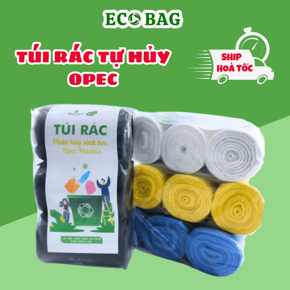 Túi rác tự phân hủy sinh học Opec 3 Cuộn( 1kg) nhiều màu, full size bảo ...