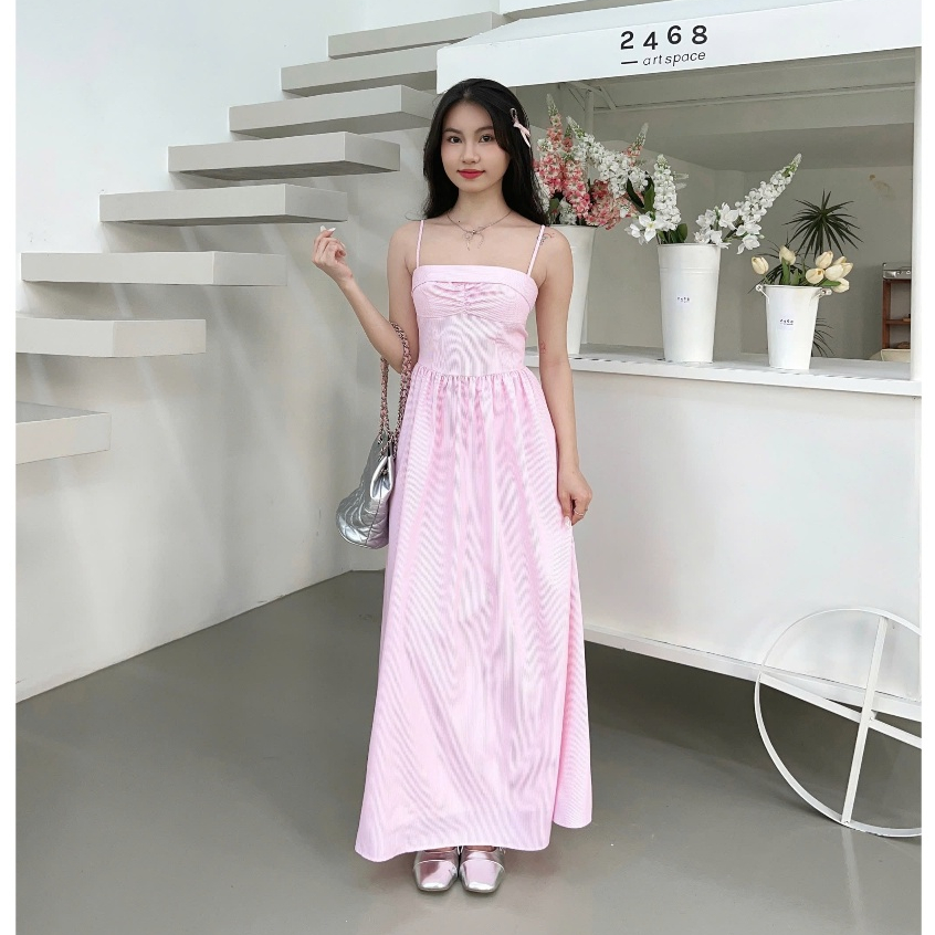 Đầm Maxi Hai Dây Kẻ Sọc Dáng Dài , Váy Nữ Hở Lưng Dáng Suông Đi Biển ...