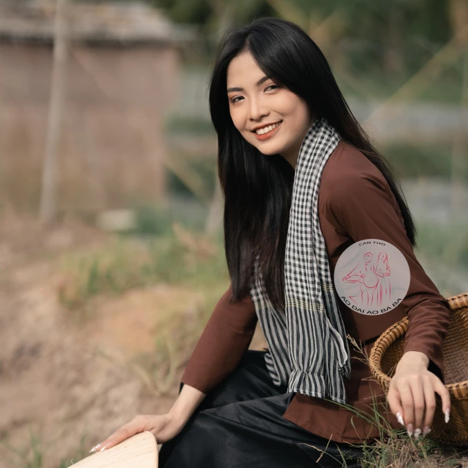 Bộ áo bà ba lụa nâu - Có bộ bà ba Bigsize- may sỉ bà ba toàn quốc - May bộ bà ba theo yêu cầu