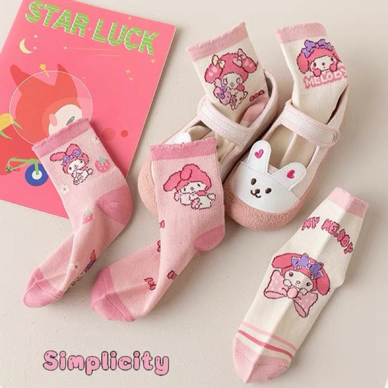 Set 5 tất cổ cao medoly - Tất cotton cho bé màu Hồng Cô Gái chất liệu mềm mại thoáng khí