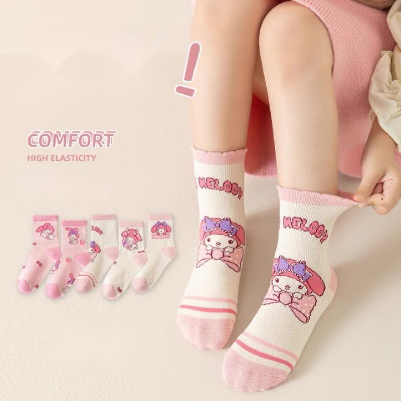 Set 5 tất cổ cao medoly - Tất cotton cho bé màu Hồng Cô Gái chất liệu mềm mại thoáng khí