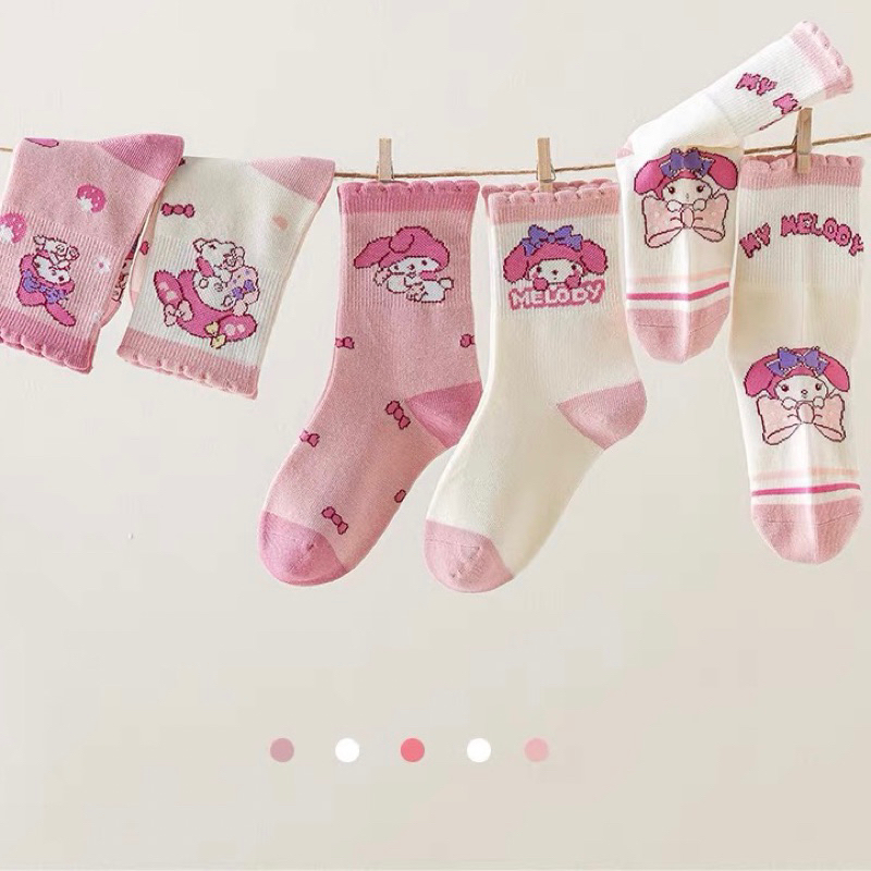 Set 5 tất cổ cao medoly - Tất cotton cho bé màu Hồng Cô Gái chất liệu mềm mại thoáng khí