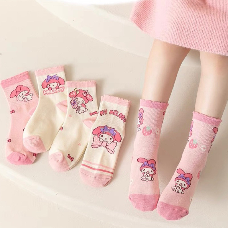 Set 5 tất cổ cao medoly - Tất cotton cho bé màu Hồng Cô Gái chất liệu mềm mại thoáng khí