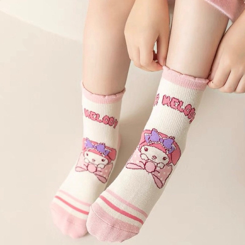Set 5 tất cổ cao medoly - Tất cotton cho bé màu Hồng Cô Gái chất liệu mềm mại thoáng khí