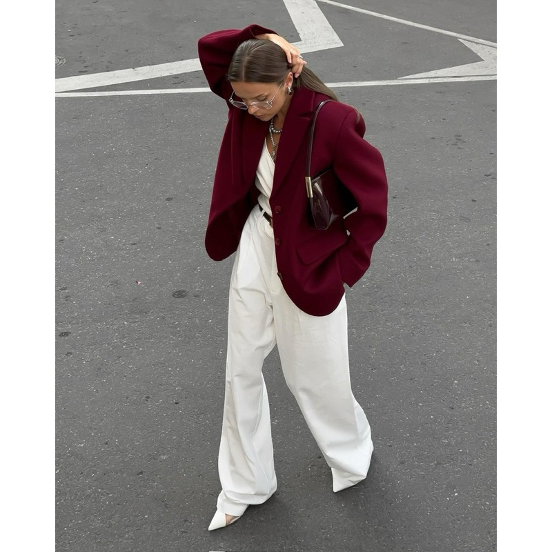 Áo Blazer Nữ Đỏ Burgundy – May Đo Miễn Phí, Form Suông, Phong Cách Quiet Luxury
