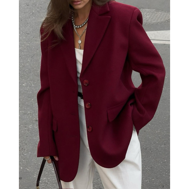 Áo Blazer Nữ Đỏ Burgundy – May Đo Miễn Phí, Form Suông, Phong Cách Quiet Luxury