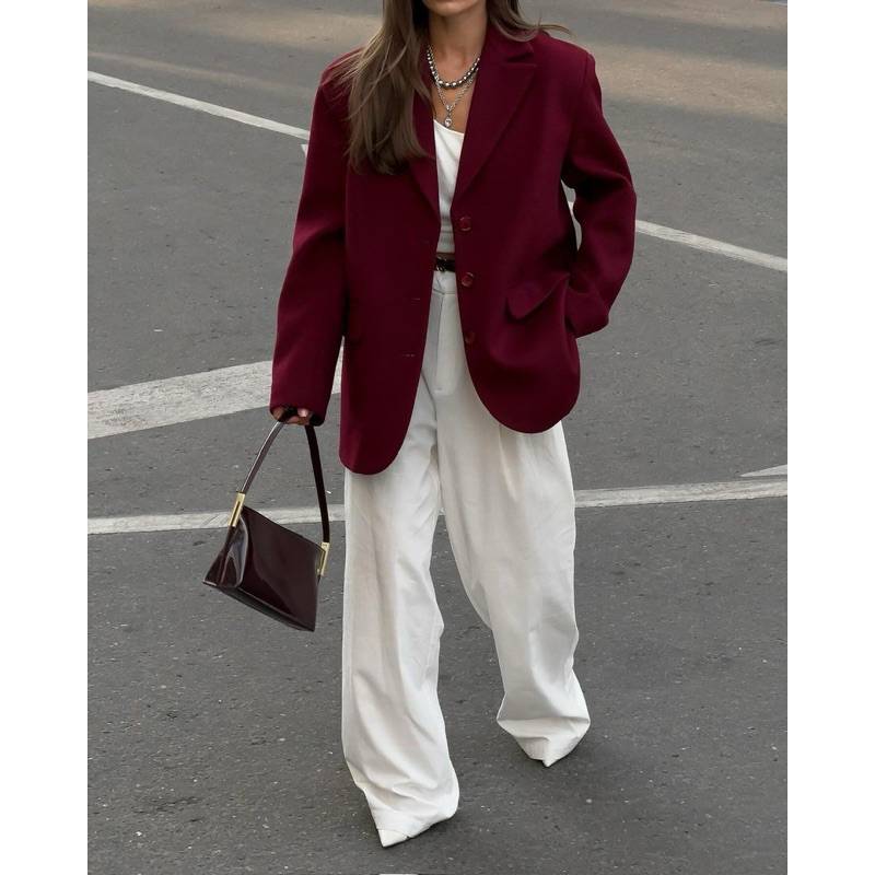 Áo Blazer Nữ Đỏ Burgundy – May Đo Miễn Phí, Form Suông, Phong Cách Quiet Luxury