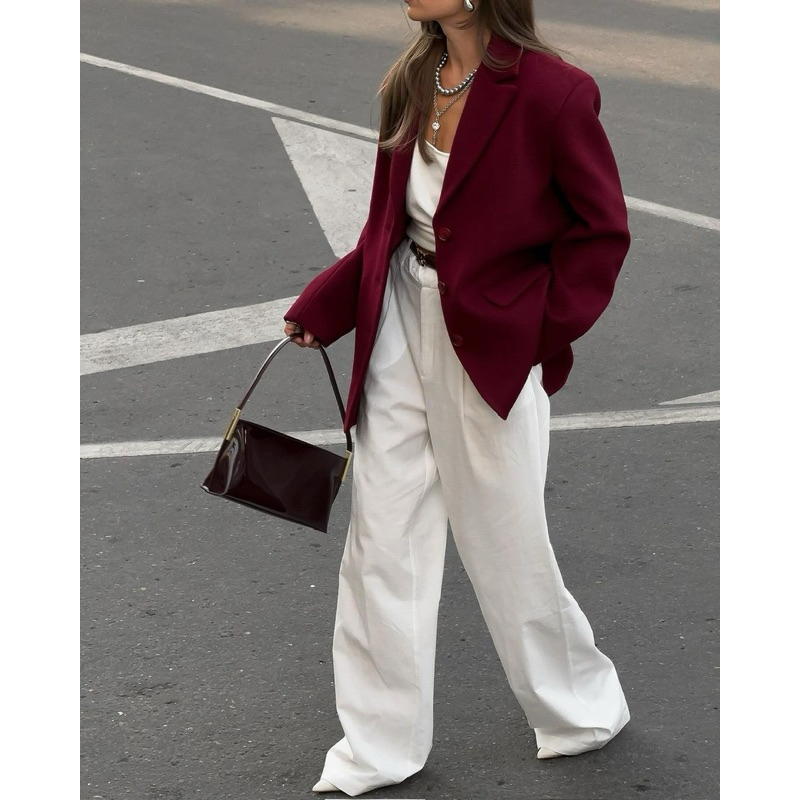 Áo Blazer Nữ Đỏ Burgundy – May Đo Miễn Phí, Form Suông, Phong Cách Quiet Luxury