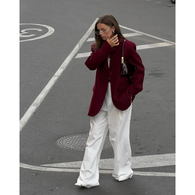 Áo Blazer Nữ Đỏ Burgundy – May Đo Miễn Phí, Form Suông, Phong Cách Quiet Luxury
