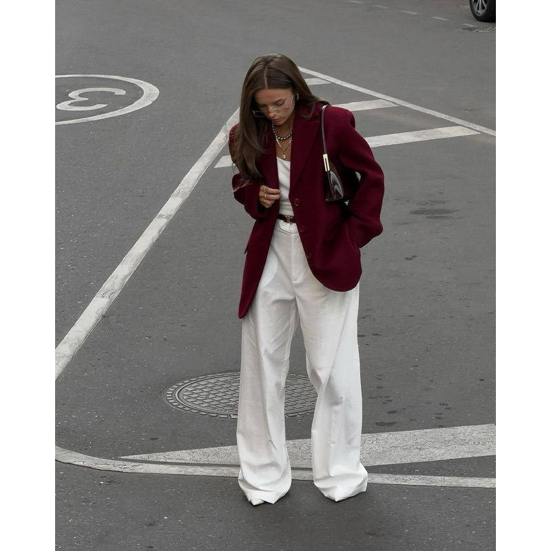 Áo Blazer Nữ Đỏ Burgundy – May Đo Miễn Phí, Form Suông, Phong Cách Quiet Luxury