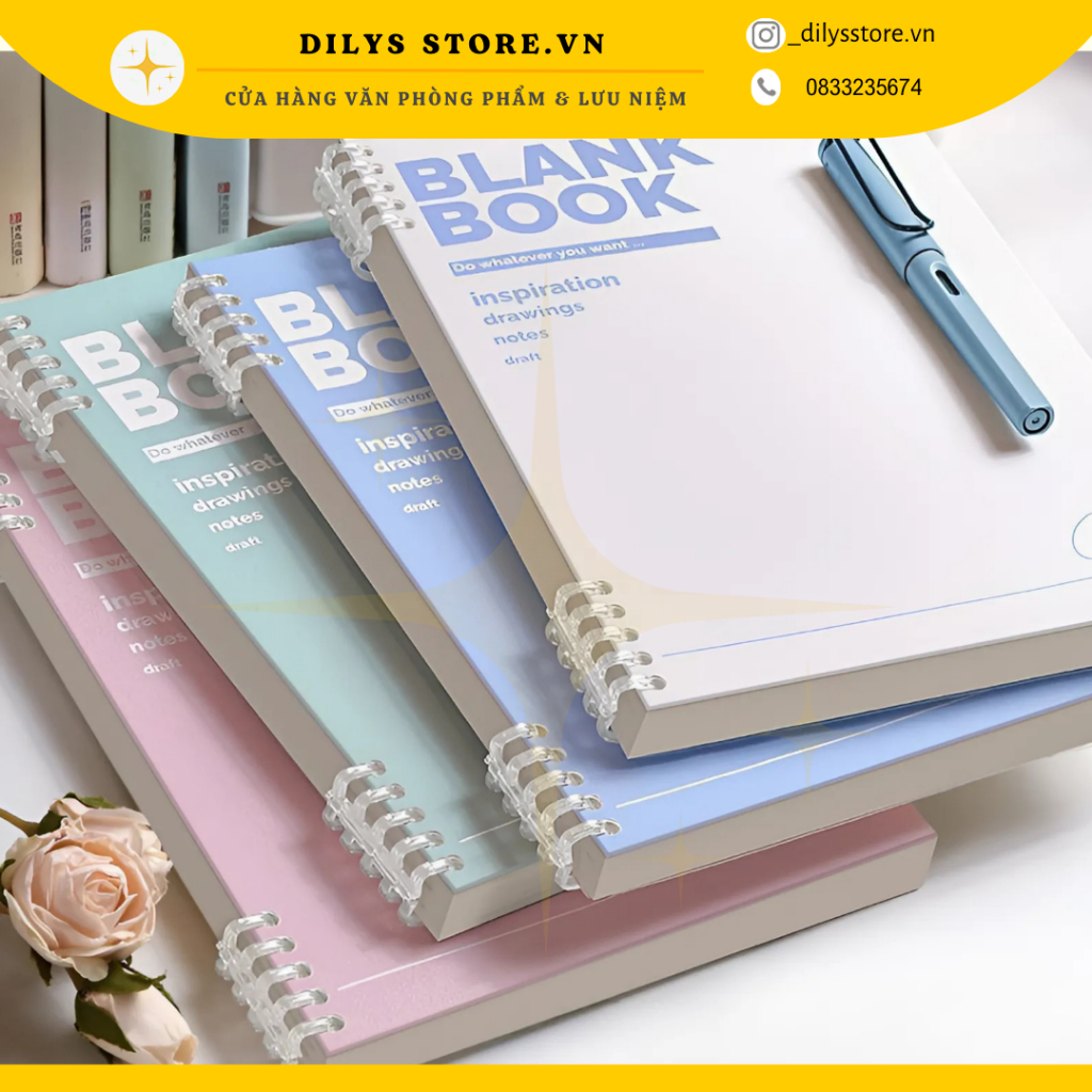 Sổ còng thay được giấy A4 BLANK BOOK, 120 trang kẻ ngang DILYS làm sổ ...
