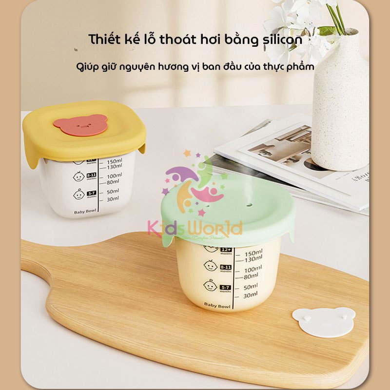 Ảnh Hộp Trữ Đồ Ăn Dặm Thủy Tinh KidsWorld Hình Khủng Long, Gấu Hộp Trữ Đông, Trữ Thức Ăn Cho Bé Nắp Silicone 3