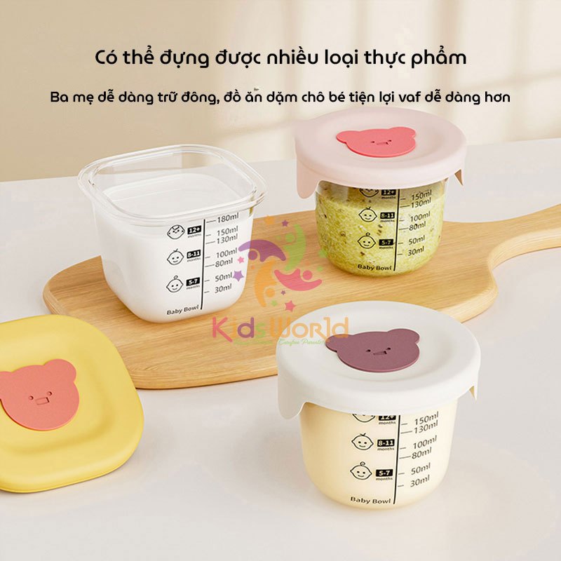Ảnh Hộp Trữ Đồ Ăn Dặm Thủy Tinh KidsWorld Hình Khủng Long, Gấu Hộp Trữ Đông, Trữ Thức Ăn Cho Bé Nắp Silicone 4