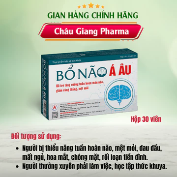 Bổ Não Á Âu - Hộp 30v - Hỗ trợ tăng cường tuần hoàn máu não giảm đau đầu, chóng mặt do thiểu năng tuần hoàn não