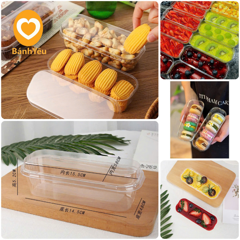 [10->50 cái] Hộp chữ nhật dài XY599 đựng 300g bánh Mousse, Tiramisu, bánh lạnh, Su kem