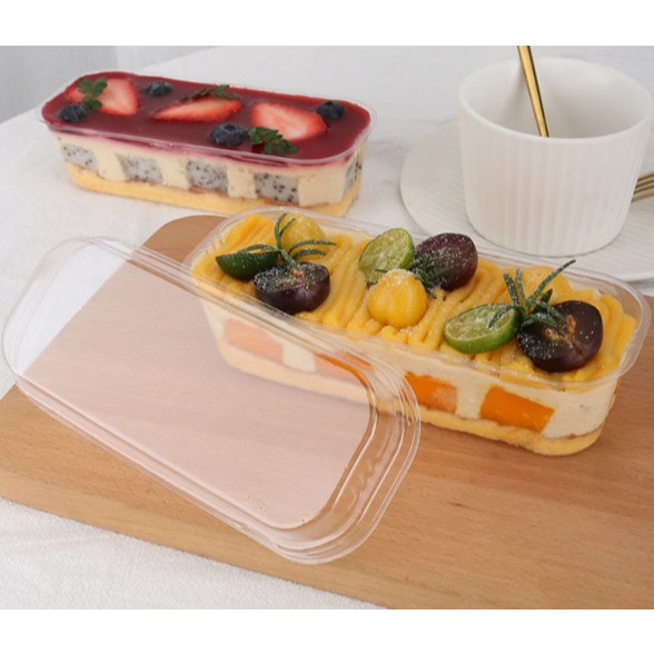 [10->50 cái] Hộp chữ nhật dài XY599 đựng 300g bánh Mousse, Tiramisu, bánh lạnh, Su kem