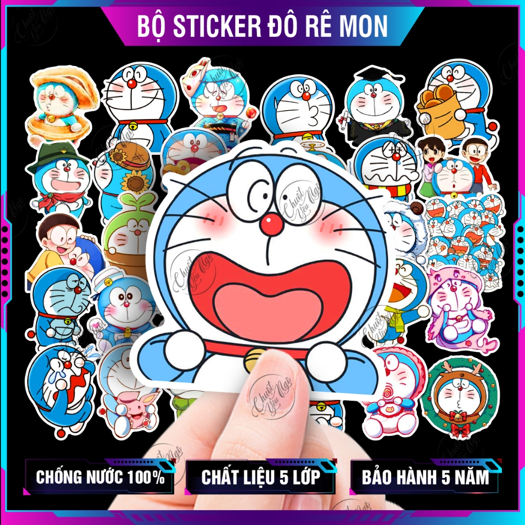 Combo 10/50/100 sticker ĐÔ RÊ MON dễ thương hình dán nón bảo hiểm meme ...