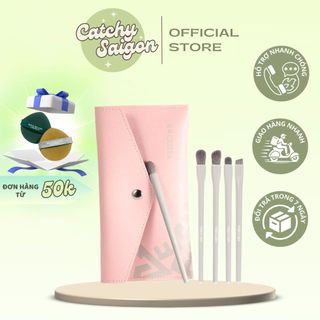 [VEECCI] Set Cọ Trang Điểm Mắt 5 Cây VEECCI Trang Điểm Kèm Túi Da Hồng Pastel Đáng yêu