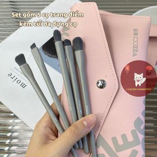 [VEECCI] Set Cọ Trang Điểm Mắt 5 Cây VEECCI Trang Điểm Kèm Túi Da Hồng Pastel Đáng yêu