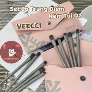 [VEECCI] Set Cọ Trang Điểm Mắt 5 Cây VEECCI Trang Điểm Kèm Túi Da Hồng Pastel Đáng yêu