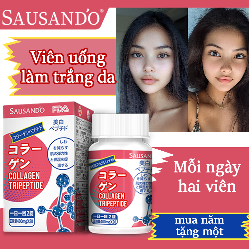 SAUSANDO Viên uống trắng da GLUTATHIONE - Viên uống collagen trắng da, mờ nám giảm nếp nhăn (Mỗi hộp 1 lọ, mỗi lọ 20 viê