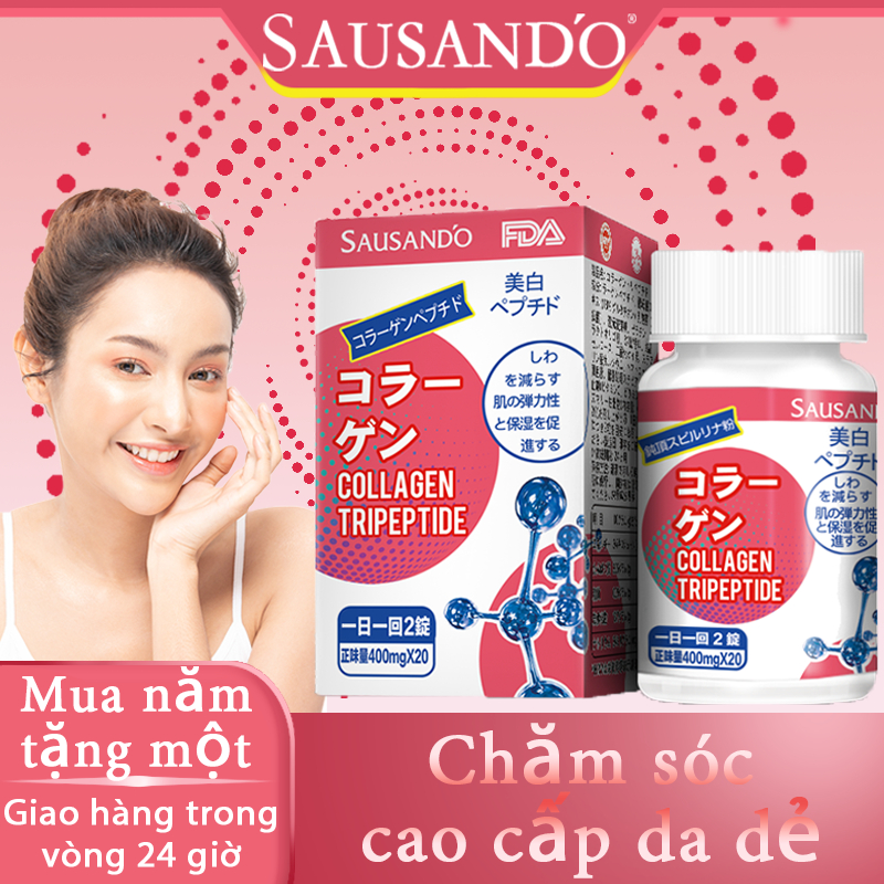 SAUSANDO Viên uống trắng da GLUTATHIONE - Viên uống collagen trắng da, mờ nám giảm nếp nhăn (Mỗi hộp 1 lọ, mỗi lọ 20 viê