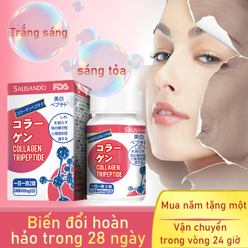 SAUSANDO Viên uống trắng da GLUTATHIONE - Viên uống collagen trắng da, mờ nám giảm nếp nhăn (Mỗi hộp 1 lọ, mỗi lọ 20 viê