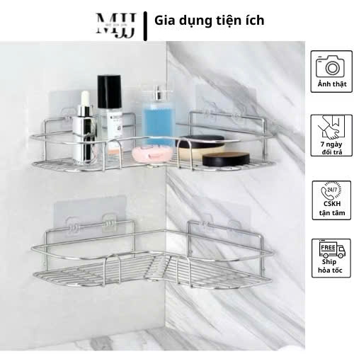 Kệ góc để đồ dán tường không cần khoan vít bằng inox; kệ treo nhà tắm.