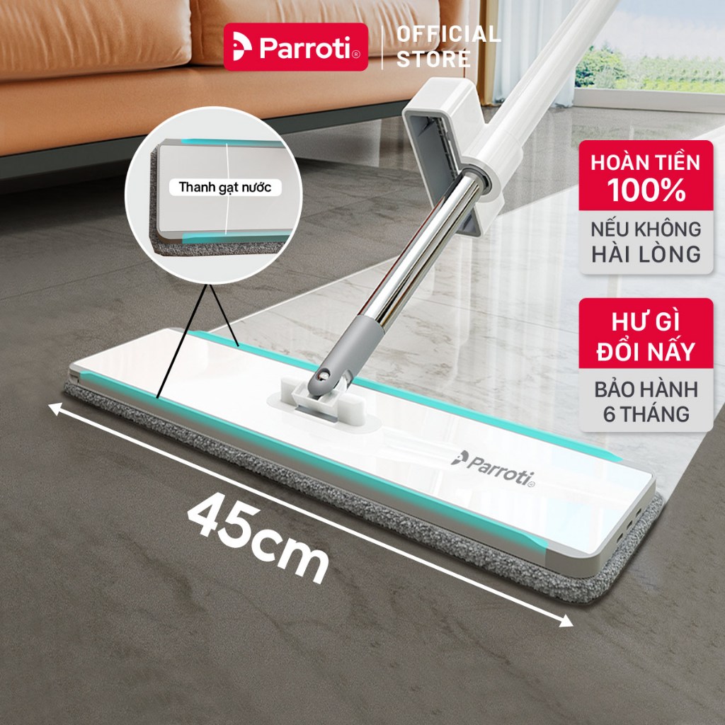 Ảnh Cây Lau Nhà Tự Vắt, Bàn Lau Xoay 360 Độ, Có Tích Hợp Gạt Nước, Cây Lau Trợ Lực Parroti Magic - MG03 1