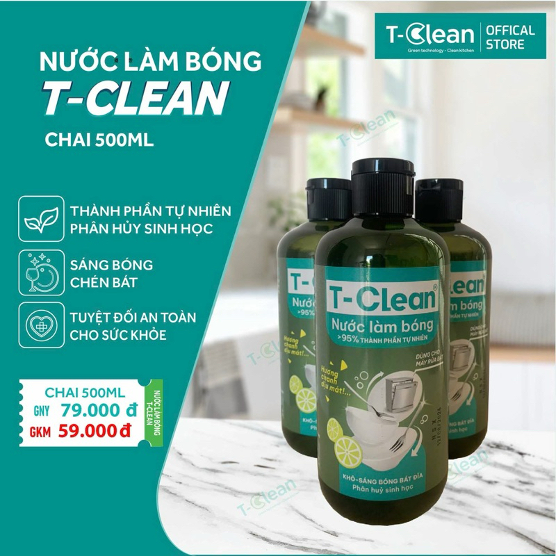 Nước Làm Bóng cho máy rửa bát TClean 95% Tự Nhiên, Làm Khô, Sáng Bóng Bát Đĩa, An Toàn