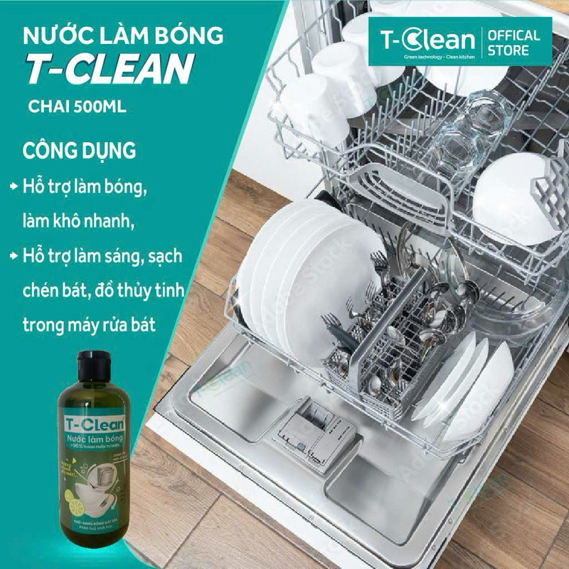 Nước Làm Bóng cho máy rửa bát TClean 95% Tự Nhiên, Làm Khô, Sáng Bóng Bát Đĩa, An Toàn