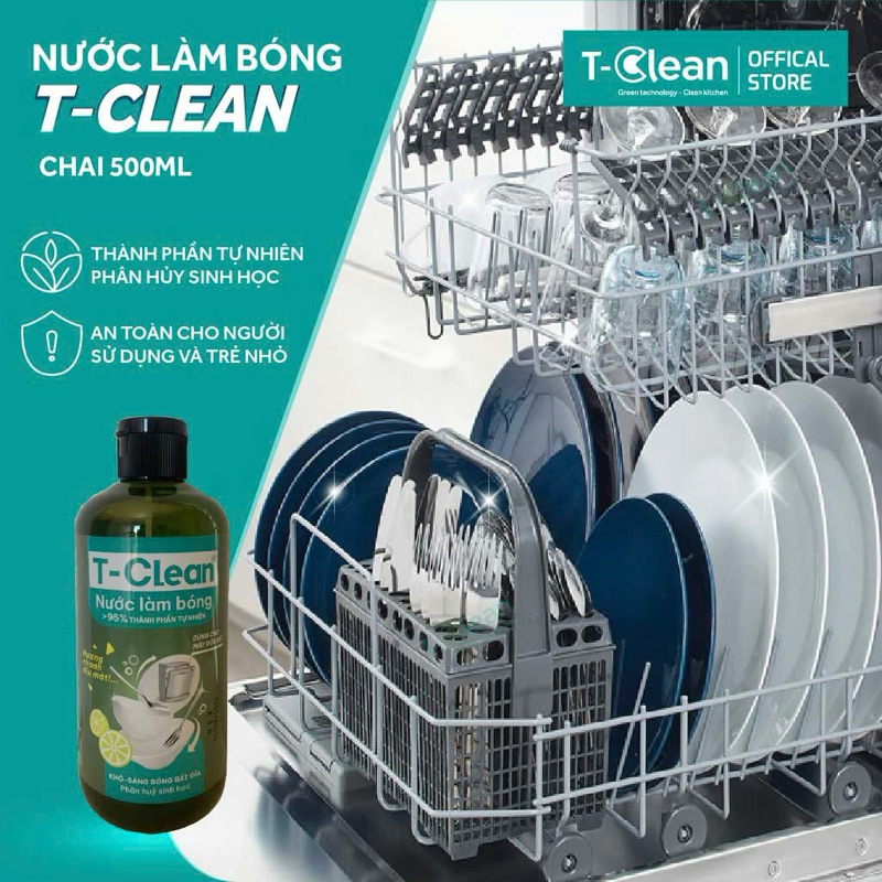 Nước Làm Bóng cho máy rửa bát TClean 95% Tự Nhiên, Làm Khô, Sáng Bóng Bát Đĩa, An Toàn