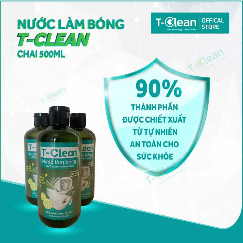 Nước Làm Bóng cho máy rửa bát TClean 95% Tự Nhiên, Làm Khô, Sáng Bóng Bát Đĩa, An Toàn