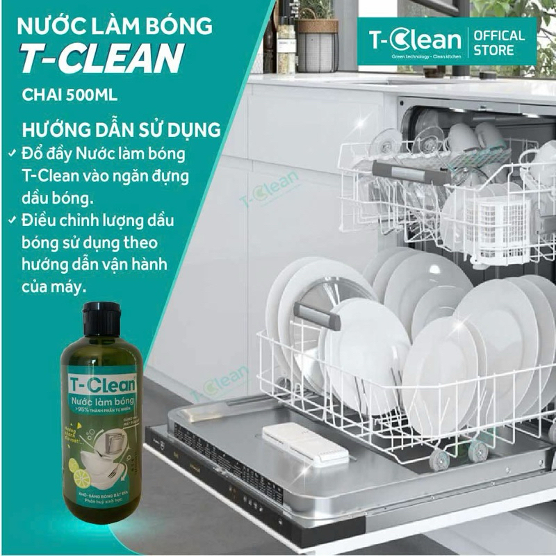 Nước Làm Bóng cho máy rửa bát TClean 95% Tự Nhiên, Làm Khô, Sáng Bóng Bát Đĩa, An Toàn