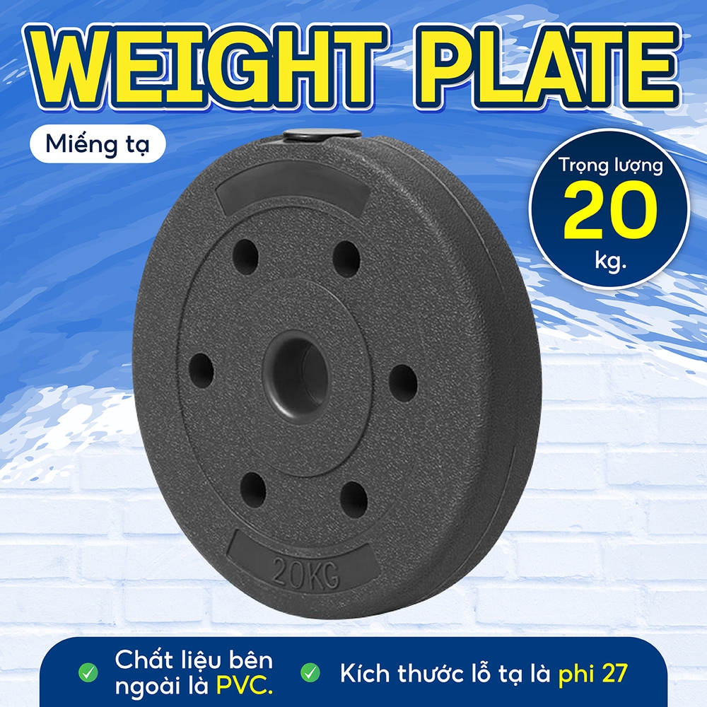 Ảnh BG - Tạ miếng nhựa đặc ruột tạ bánh nhựa tạ đĩa 20KG 1