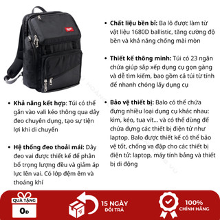 Balo 23 ngăn, balo Milwaukee 48-22-8205 chuyên đựng đồ nghề, laptop, chất liệu siêu bền, túi đồ nghề