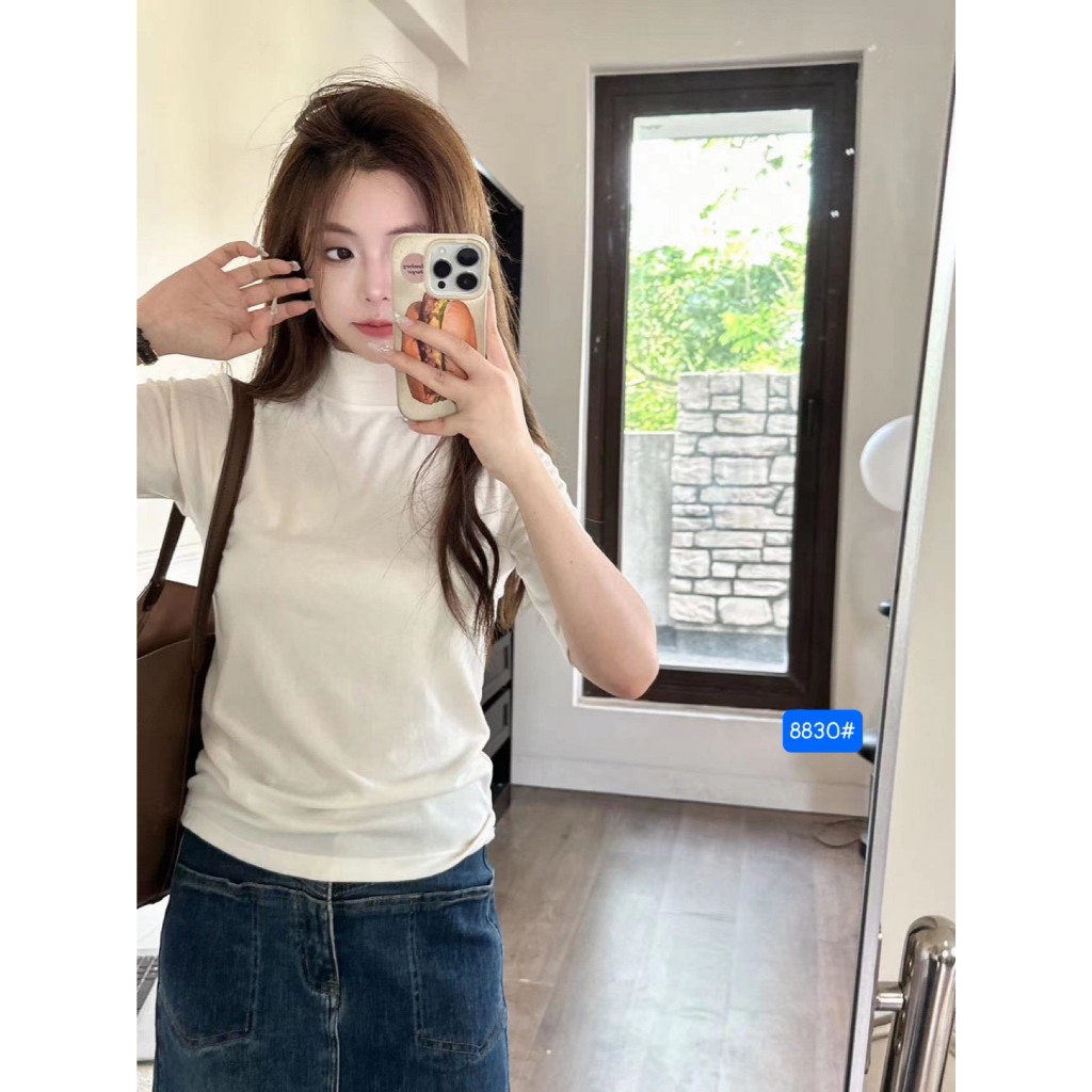 Áo Thun Tay Lỡ Co Giãn Full Hộp 8830# Cổ Cao 5 Phân Phong Cách Cá Tính Cho Các Bạn Nữ