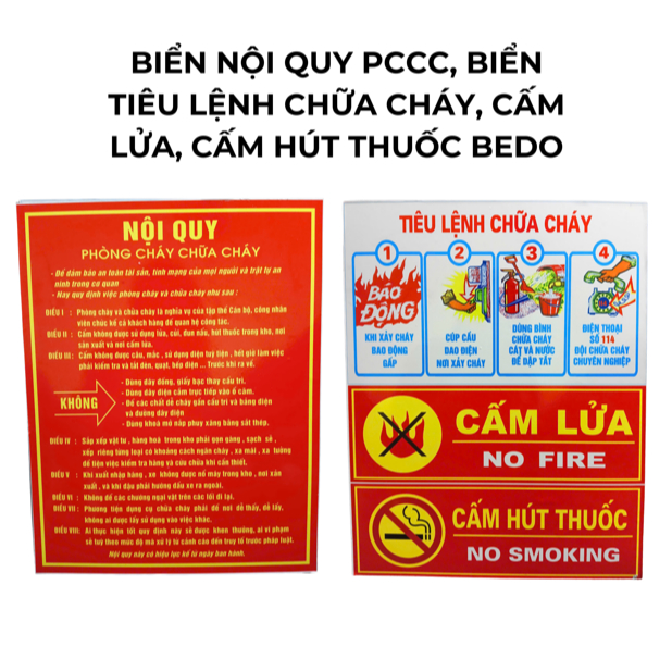 Bộ 4 biển tiêu lệnh cảnh báo PCCC- Bảng nội quy, bảng nhắc nhở, biển treo tường cho cửa hàng, văn phòng