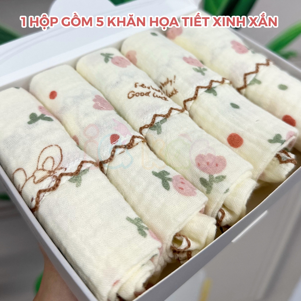 Ảnh Hộp 5 Khăn Sữa Muslin GEE 2 Lớp Cao Cấp - Siêu Thấm Hút, Kháng Khuẩn, Bền Đẹp, Phù Hợp Cho Bé Sơ Sinh S5G1 IQKAO 1