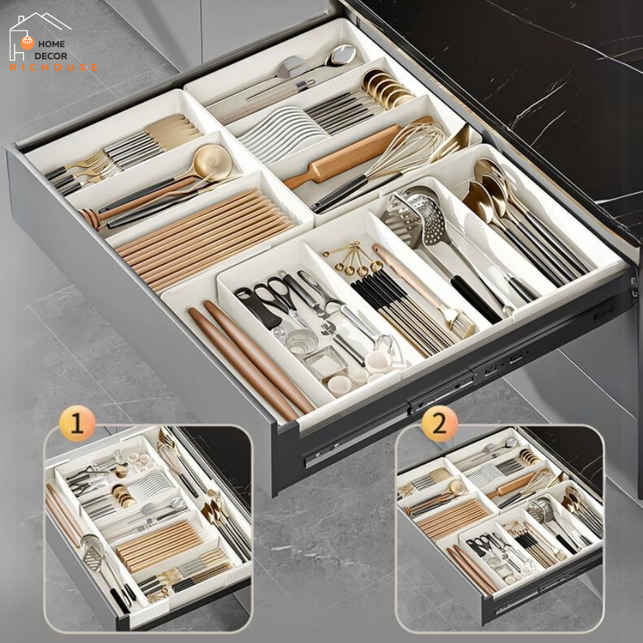 Khay Đựng Chia Ngăn Kéo Nhà Bếp có thể mở rộng, tháo rời tùy chỉnh