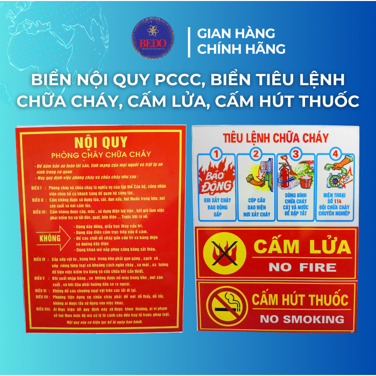 Biển Nội Quy PCCC BEDO Chất Liệu Cao Cấp Biển Tiêu Lệnh Cấm Hút Thuốc Cấm Lửa In Sắc Nét Bền Đẹp