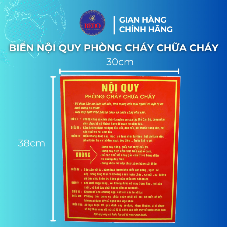 Biển Nội Quy PCCC BEDO Chất Liệu Cao Cấp Biển Tiêu Lệnh Cấm Hút Thuốc Cấm Lửa In Sắc Nét Bền Đẹp