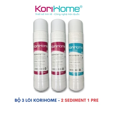 Bộ 3 lõi lọc nước Korihome gồm 2 Sediment, 1 Pre Carbon - Bộ lọc thô 123 Korihome hệ cắm nhanh 10"