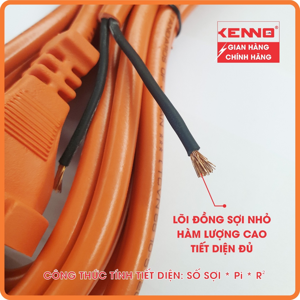 Dây nguồn máy công trình, bếp từ, bếp hồng ngoại, chịu tải KENNO công suất 2000W lõi đồng 2x1.5