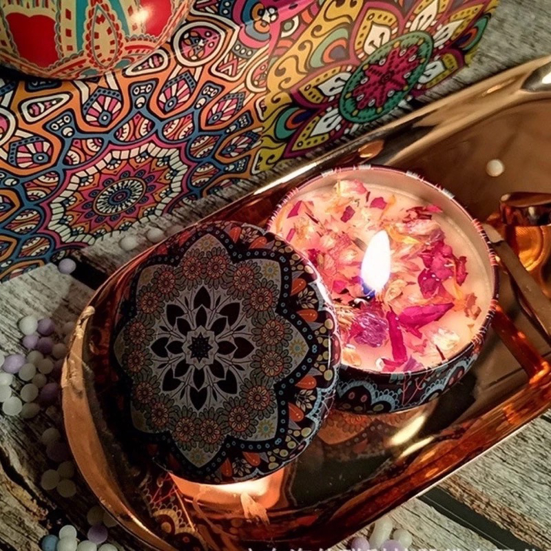 Nến Sáp Thơm Thư Giãn Không Khói Tinh Dầu Thiên Nhiên Phong Cách Hoa Khô Thảo Mộc Vintage Tin