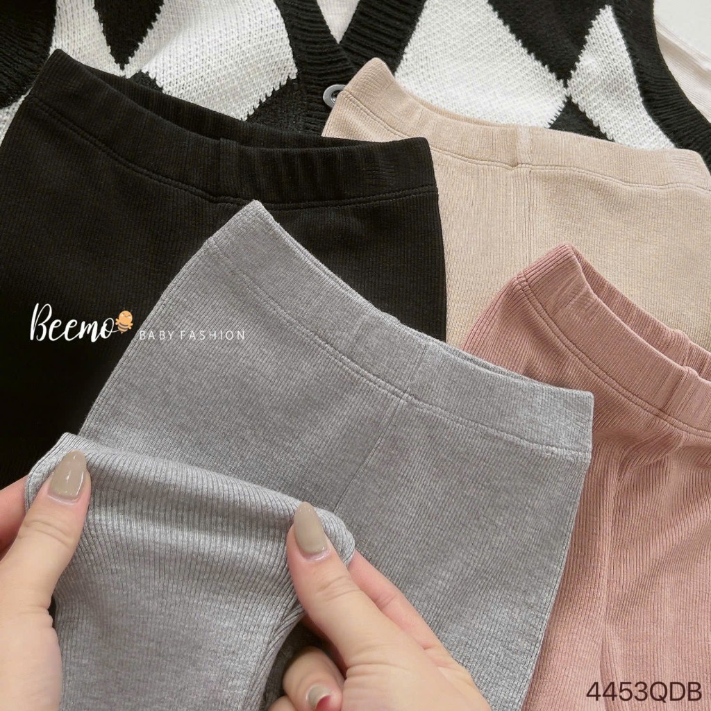 Quần legging trơn màu bé gái, quần cotton tăm leggings dáng ôm trơn màu cho bé